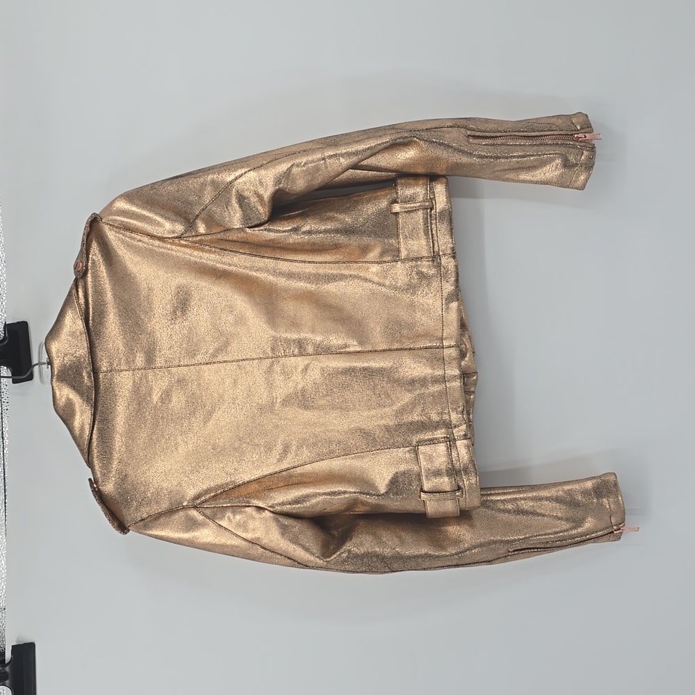 Anthropologie Metallic Faux Leather Moto Jacket Rose Gold Women's Size XS - Picture 4 of 10